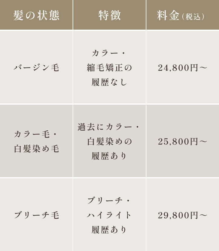髪質に合わせた3つのコース